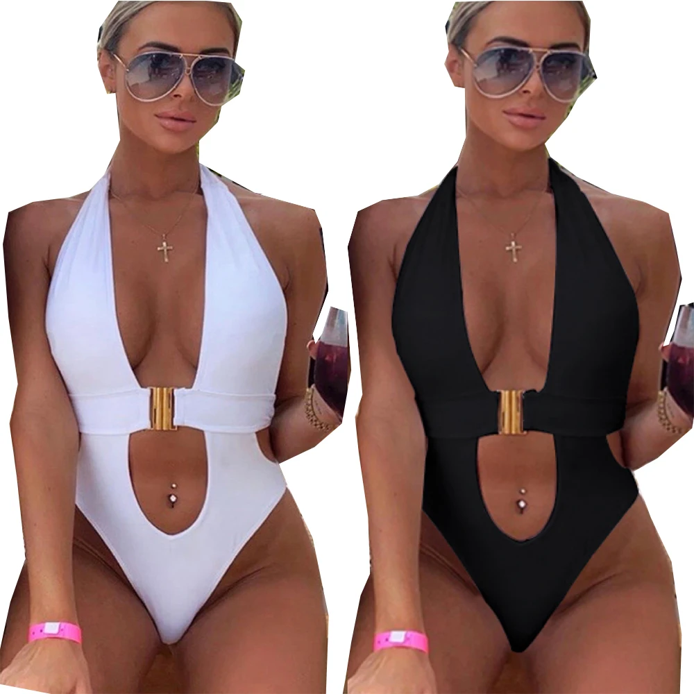 

Белый купальник, Женский монокини с пряжкой, женский купальник с глубоким вырезом, женский купальный костюм с вырезами, женская пляжная оде...