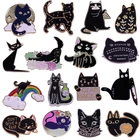 Кавайная черная шпилька с подвеской Кот фантазия таинственная значки с животными Хэллоуин сумасшедшие кошки леди брошь Китти волшебник, ведьма аксессуар