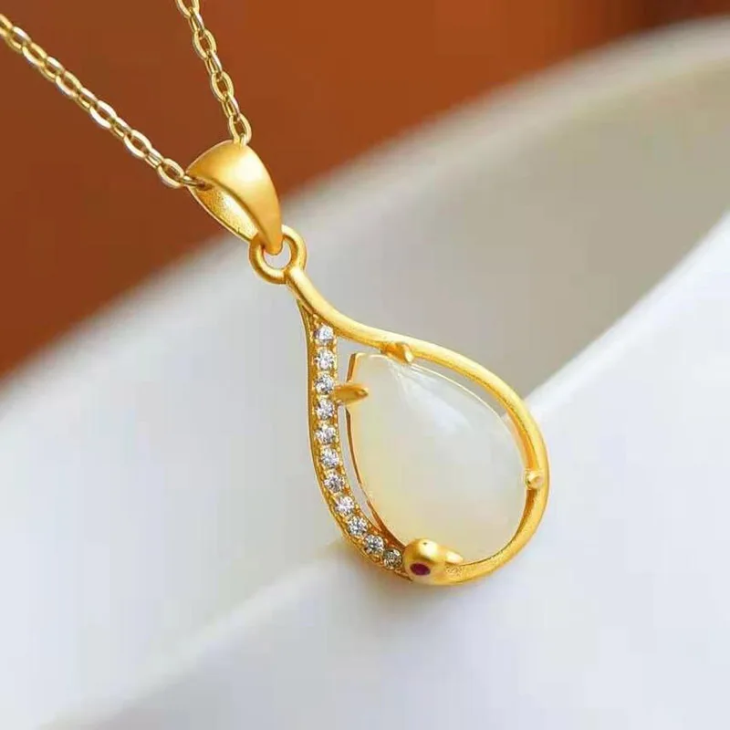 

New 925 Silver Peacock Blessing Necklace Natural Hetian Jade Drop Pendant Is Designed for Women Jewelry