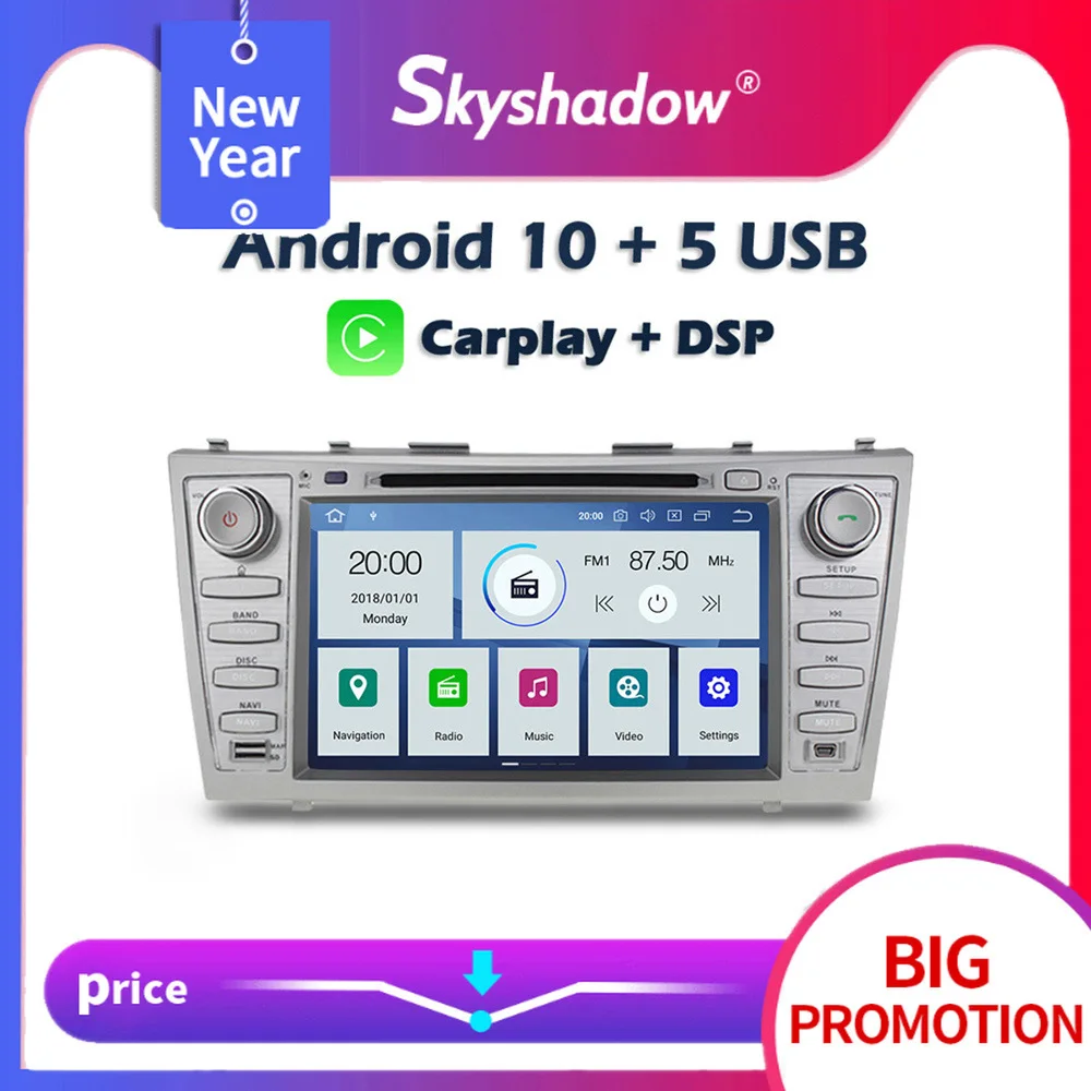 Автомобильный DVD плеер Carplay DSP PX6 IPS Android 10 4G + 64 Гб Wifi GPS карта RDS радио Bluetooth для Toyota