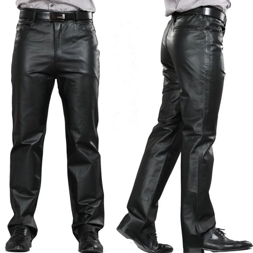 

Genuine Male 2021 Leather Pants Plus Size Straight Pants Men Sheepskin Pants Zipper Fly Men's Regular Full Length Pants 7XL