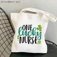 women shopper bag one lucky nurse printed kawaii bag harajuku shopping canvas shopper bag girl handbag tote shoulder lady bag