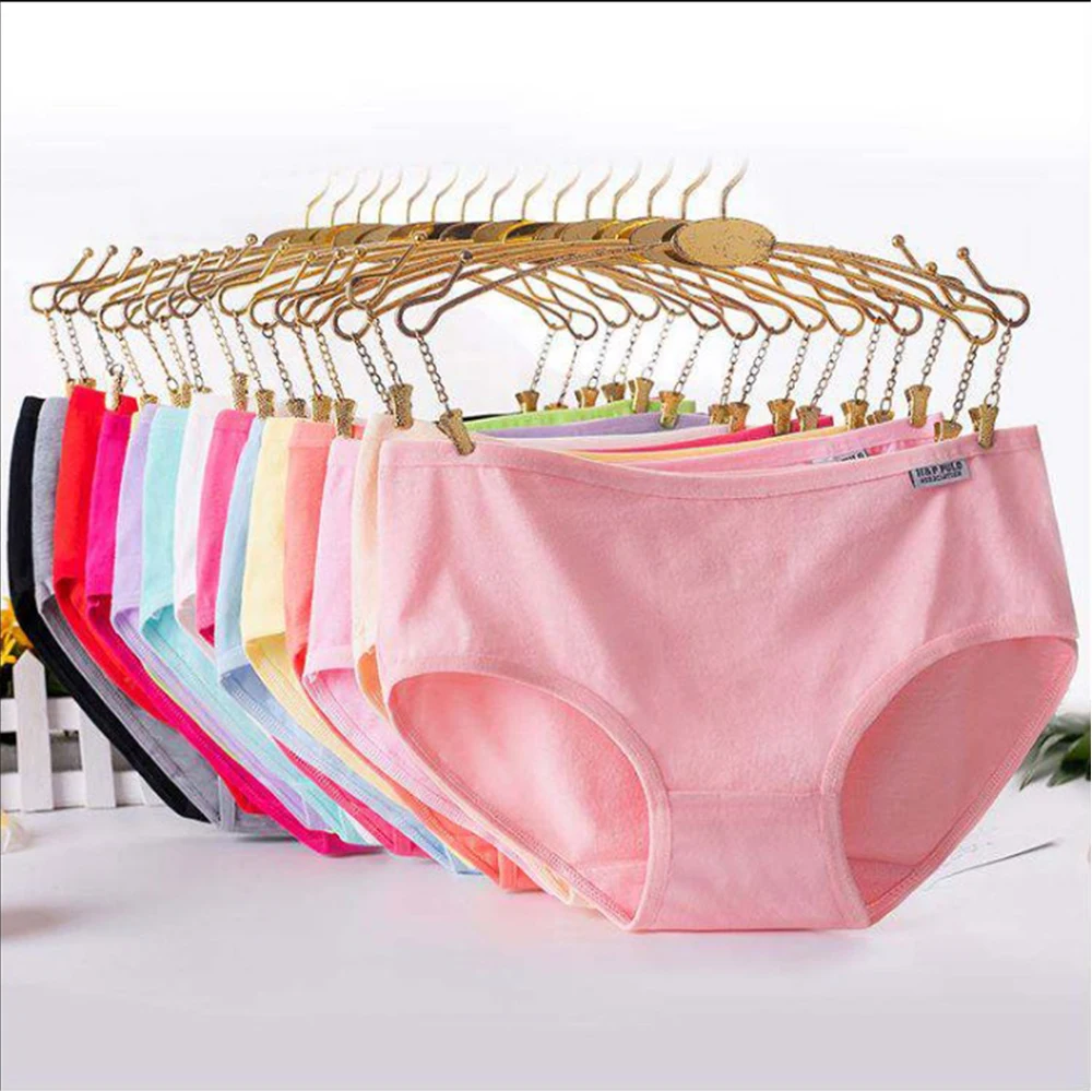

New Solid Low-waisted Cotton Underwear Women Comfortable Plus Size Young Girl Briefs Lingerie