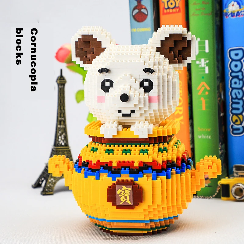 

2021 New Cornucopia Small ABS Particles Auspicious Image Assembled Diamond Building Blocks Toys Gift for A Boy Action Figure