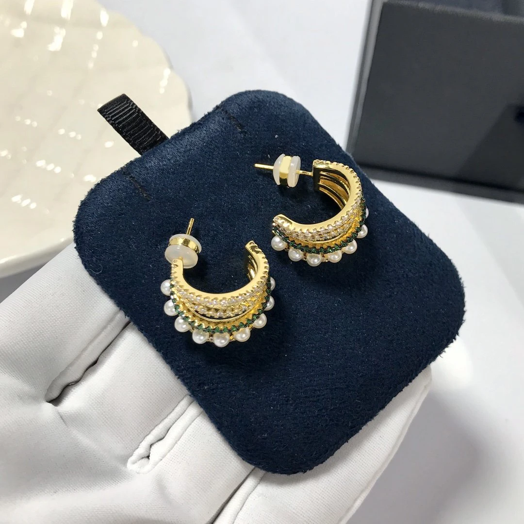 Модный шарм Оригинал 1:1 копия белый и зеленый обруч Роскошные серьги с жемчугом