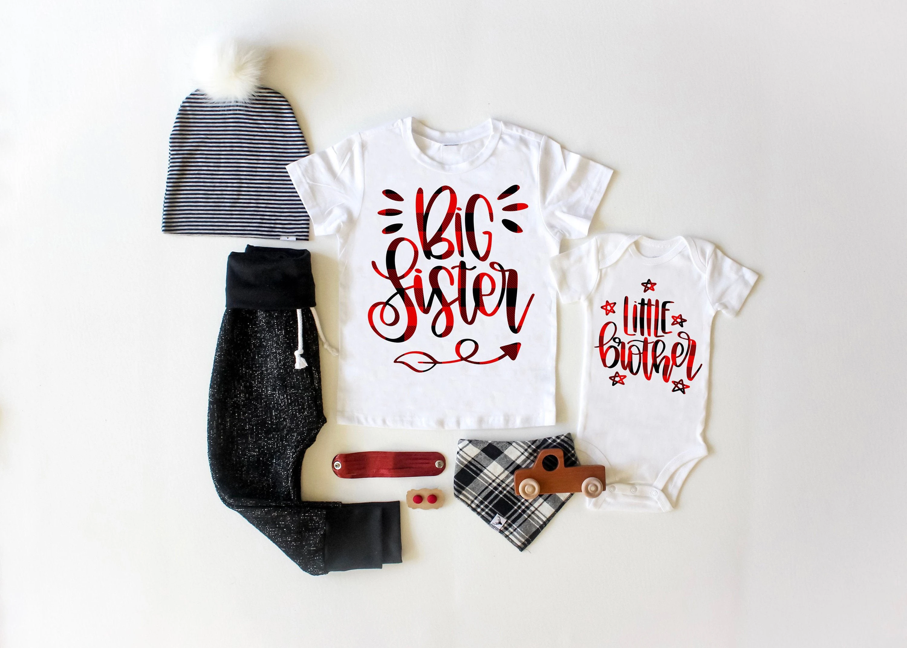 Conjunto de ropa a juego para hermana mayor y hermano peque&ntilde;o, Camiseta estampada de cuadros de B&uacute;falo, conjunto de ropa familiar, 1 ud.-1