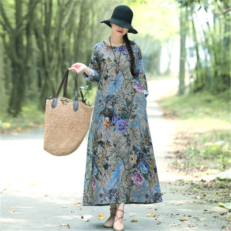 

Casual Vintage Loose Print Tank O-Neck Elegant Fashion Clothes Summer Dress Ethnic Vestidos Verano 2019 Ankle-Length Tassel