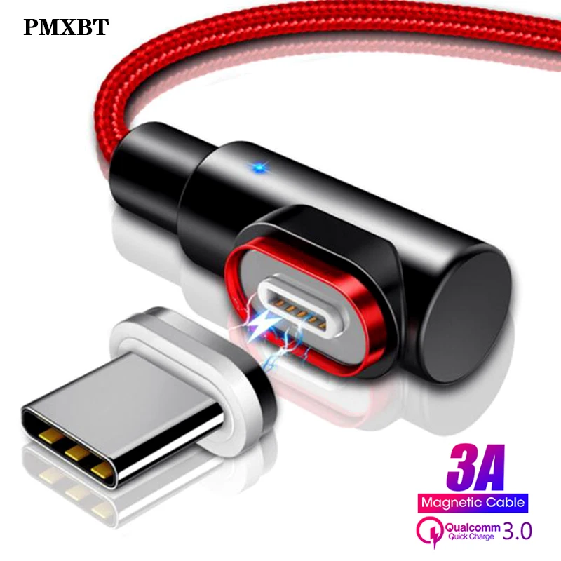Магнитный usb кабель для зарядки 90 градусов 3A Быстрая зарядка iphone 8pin/Micro USB/Type C