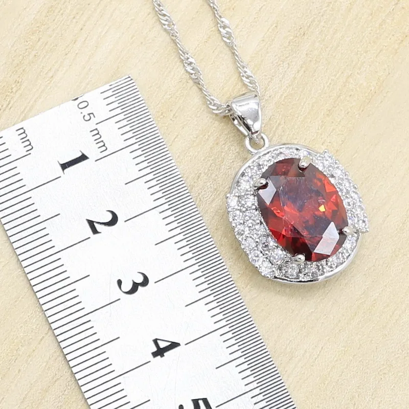 Геометрические красные циркониевые Серебристые цветные ранние браслет кольцо серьги ожерелье подвеска