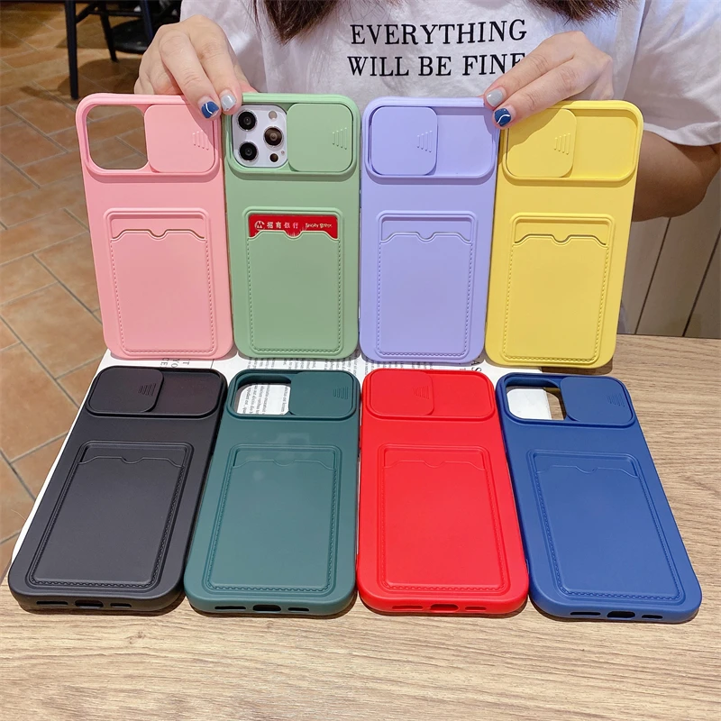 

Cute candy colors Liquid silica gel case for iPhone 11 12 Pro Max X XS XR 7 6 8 Plus Anti-fall color With Card Pocket cover