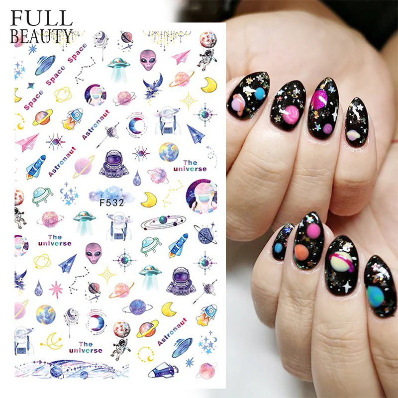 

1pcs Space Nails Colorful Planet Alien Design 3D Nail Stickers Transfer Sliders for Nail Art Decoration Adhesive Manicure CHF532