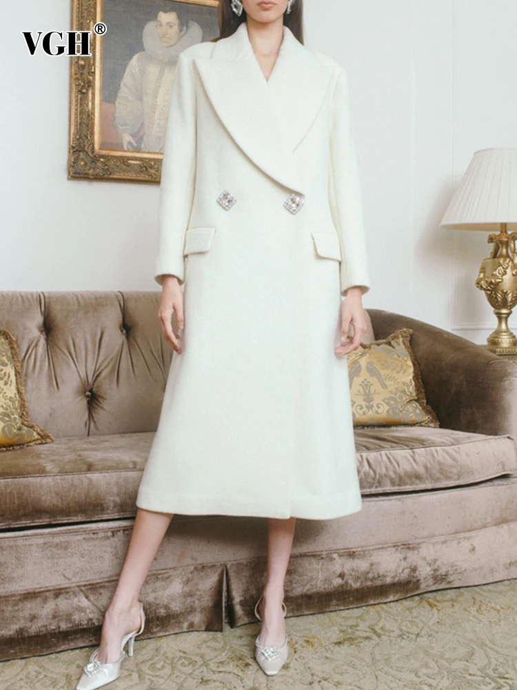 

VGH Casual Trench Coat For Women Lapel Collar Long Sleeve Straight Solid Minimalist Coats Female Korean Fashion Clothes 2021 New