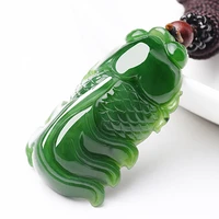 drop shipping natural green nephrite pendant necklace carved goldfish pendant men women fashion jewelry free rope