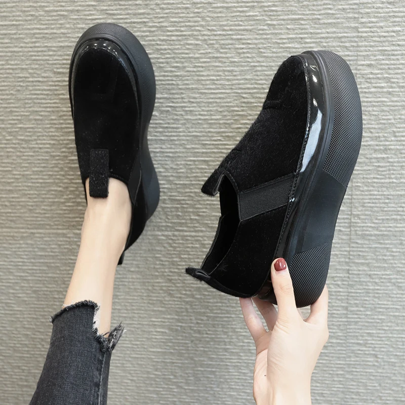 

Suede Women Boots Winter Warm Short Ankle Boots Flats Shoes Woman Thick Heel Waterproof Boots Round Toe Slip On