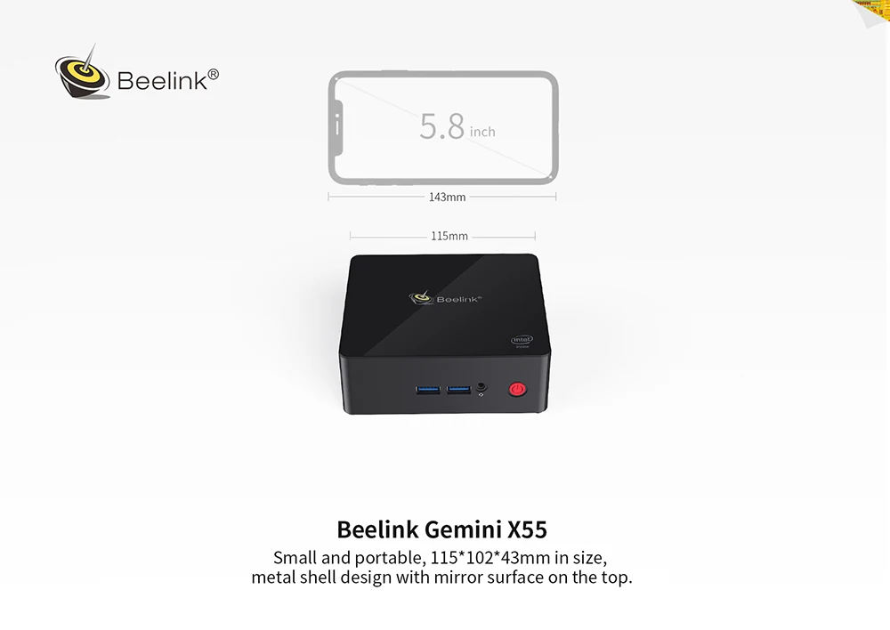 Мини-ПК Beelink Gemini X55 8GB 128GB GEMINI LAKE Pentium J5005 UHD 2,4 GHz+ 5GHz wifi 1000Mbps BT4.0Support 4K 60H Tv Box