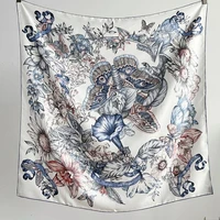 floral butterfly print 100 silk scarf neckerchief women large square elegant silk shawl cape echarpe 35x35