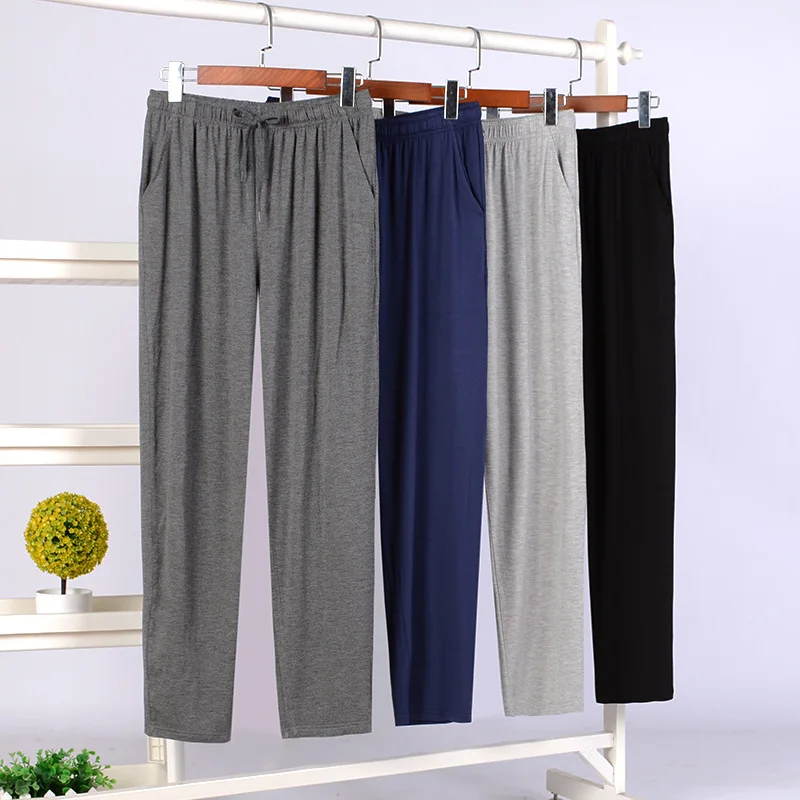 Fdfklak New Men's Home Pants Modal Spring And Autumn L-4XL Large Size Trousers Bottoms Casual Loose Sleepwear Black/Gray
