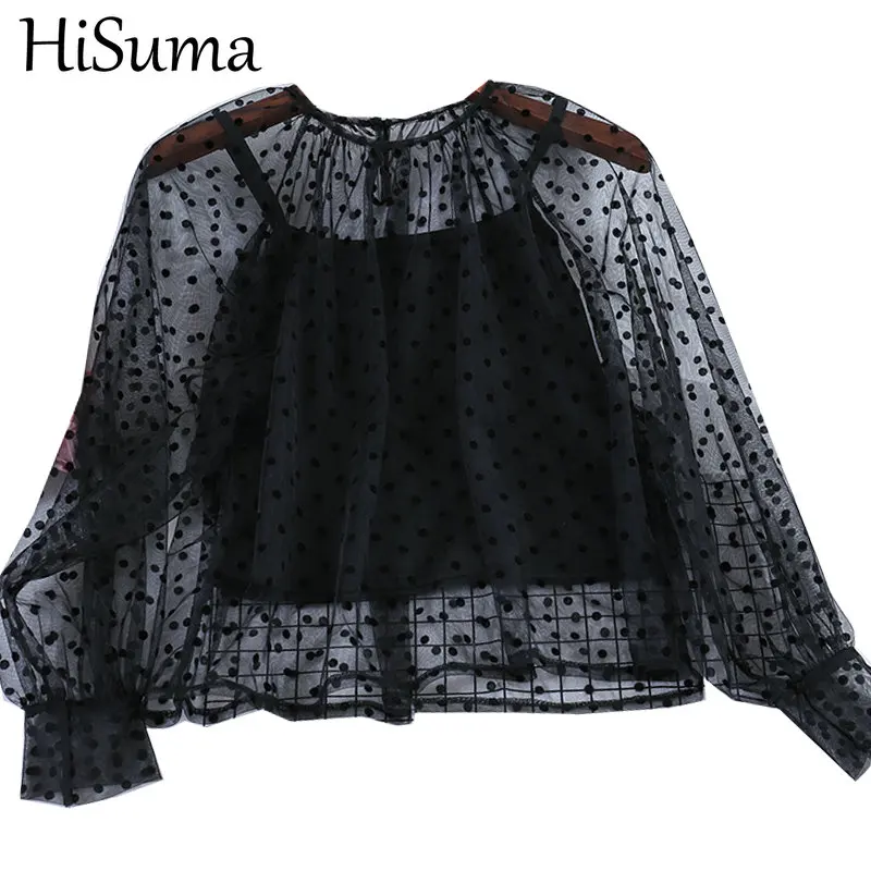 HISUMA Осенняя женская обувь с вышивкой в точечный фонарь рукав пуловер Базовая