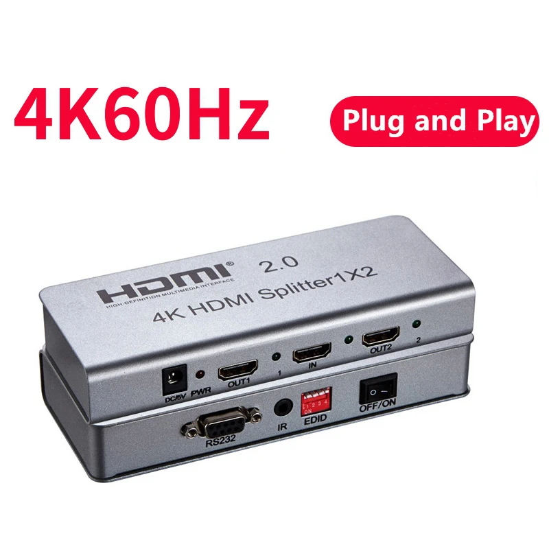 HDMI 2 0 1X2 Сплиттер 4K 60 Гц видео преобразователь с EDID RS232 Поддержка ИК удлинителя для