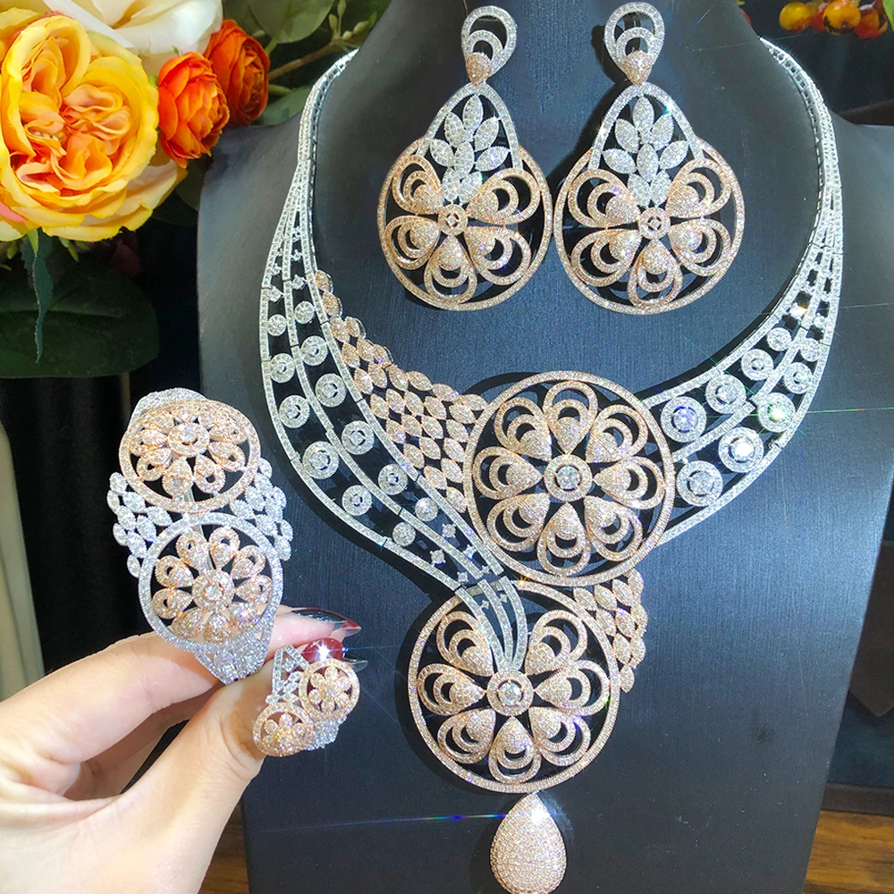 KellyBola Дубай Африканский 4 шт. роскошные цветочные свадебные ожерелье серьги