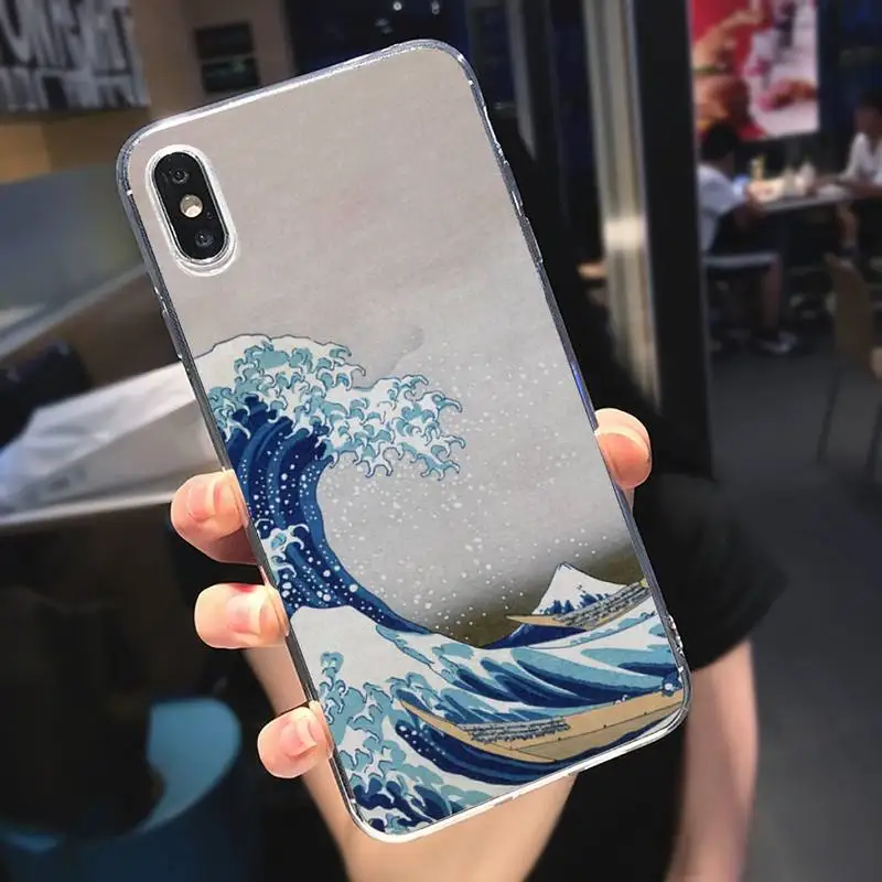 

Japanese style sea waves pattern Phone Case Transparent soft For iphone 5 5s 5c se 6 6s 7 8 11 12 plus mini x xs xr pro max