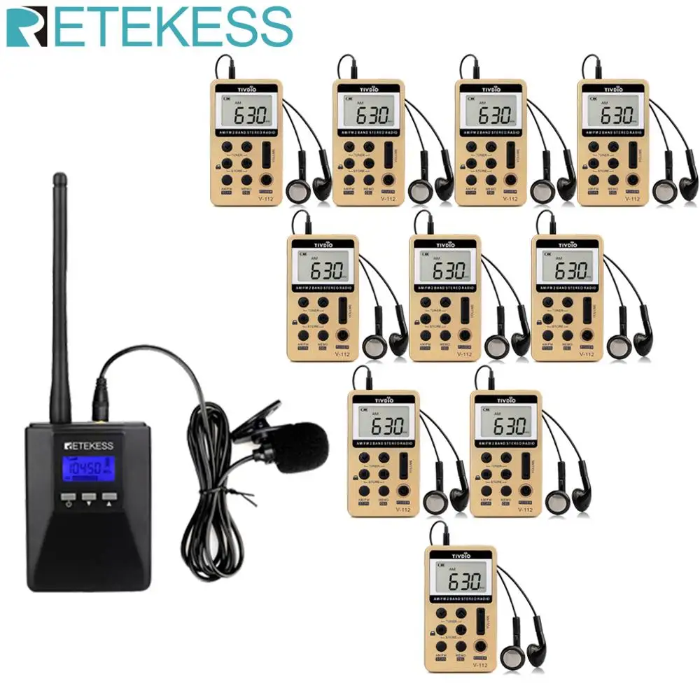 Retekess TR506 FM передатчик + 10 шт. V112 радио приемник гид системы руководство церковной