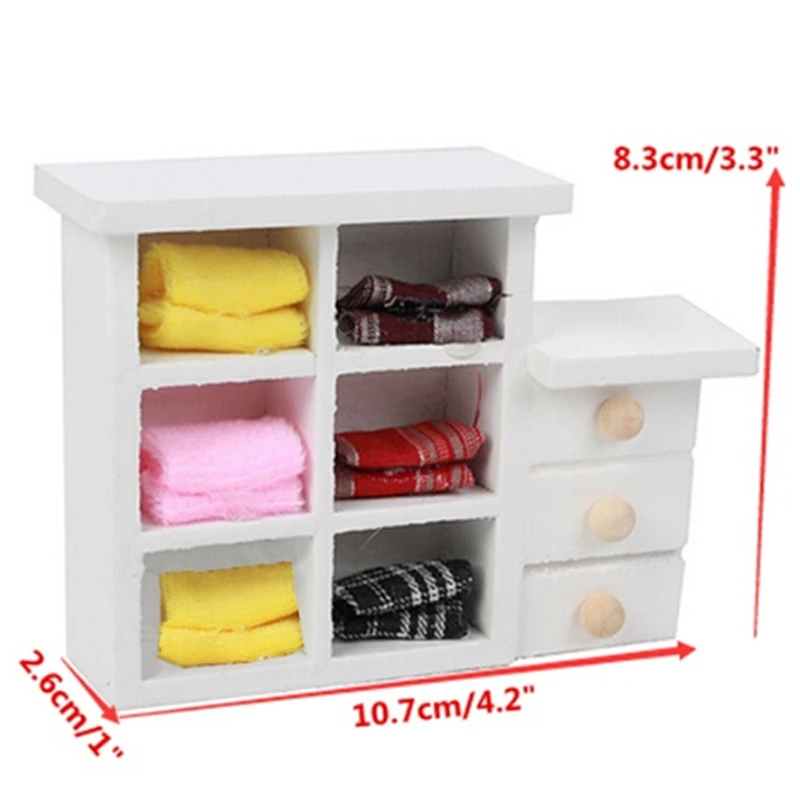 1 :12 Scale Doll House Miniatures Furniture Kitchen Bathroom White Cabinet Chest Cupboard Wooden Toys For |