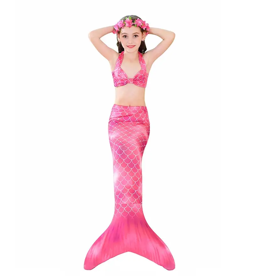Fancy NEW the Little Mermaid Tail with Garland or With Monofin Swimsuit for Kids Girls swimmable Bathing Suit Mermaid Costume
