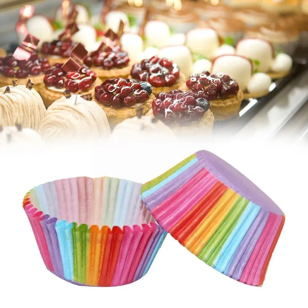 

Rainbow Color Cupcake Rainbow Cake Paper Cup Liner Tray Cake/Cream Mold Baking Decoratin Paper Cup Tools Piping Bag Cupcake D3N3