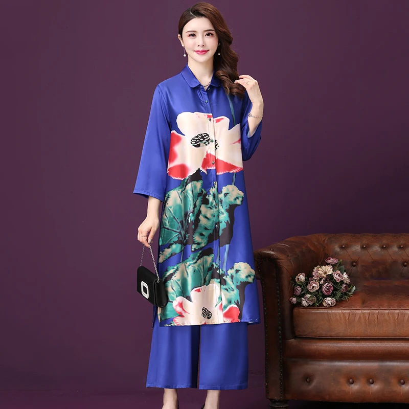 

2022 New Mother's Wear Casual Suit Elegant Fashion Printed Suit Women's Wide Leg Pants Loose Two-piece Sets Clothing