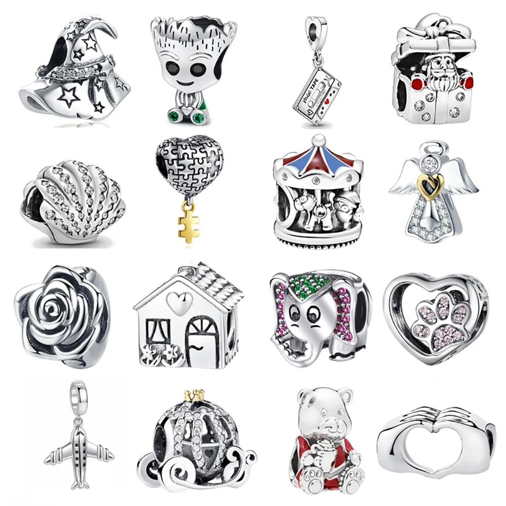 

925 Sterling Silver Shell Airplane Camera Sail Boat Dangle Charm Bead Fit Original Pandora Bracelet DIY Jewelry For Women Men