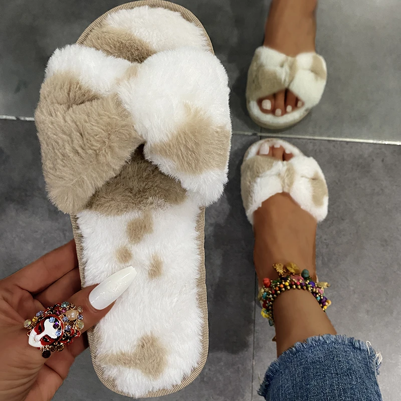 Women 2021 New Autumn and Winter Indoor Fuzzy Slippers Female Flip Flops Fluffy Slipper Ladies Soft Plush Home Slippers