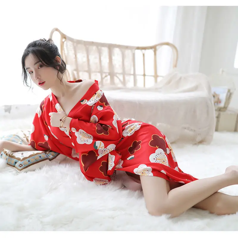 

Bathrobe Pajamas Fun Pajamas Role Play Uniform Temptation Dew Breast Japanese Kimono Sakura Bandage Set Printed Home Pajamas