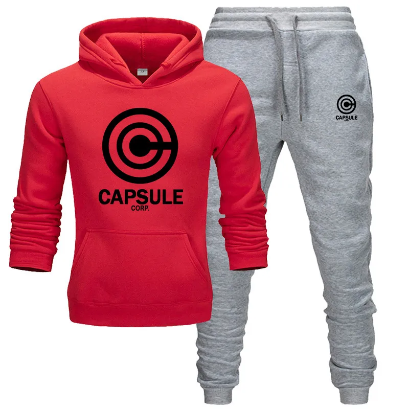 

2021Dragon Ball Brand Tracksuit Fashion Men Sportswear Two Piece Sets All Cotton Fleece Thick hoodie+Pants Sporting Suit Male