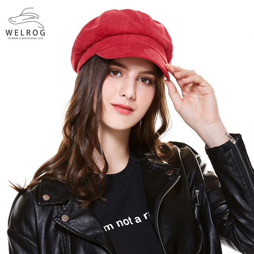 Вельветовые зимние Восьмиугольные шапки WELROG Artist для женщин кепка газетчика