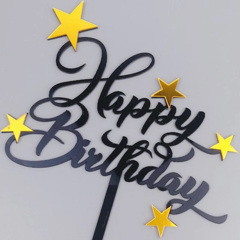 1 шт., украшение для торта с надписью «Happy Birthday», украшение в виде блестящей звезды на день рождения, зеркальный акриловый Топпер для торта, декор для торта в честь рождения ребенка