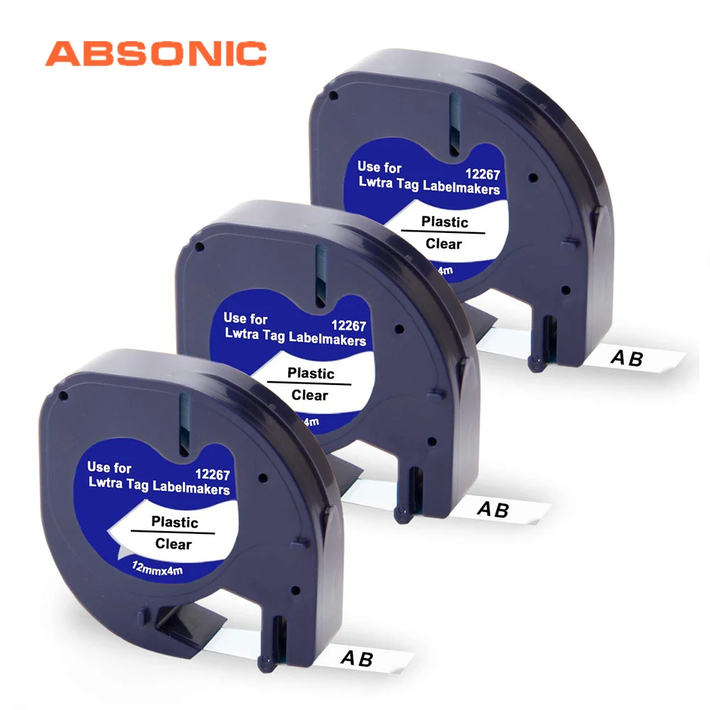 Absonic 3 шт. 12267 черные на прозрачных этикетках ленты для Dymo LT 16952 16951 кассеты LT-100H