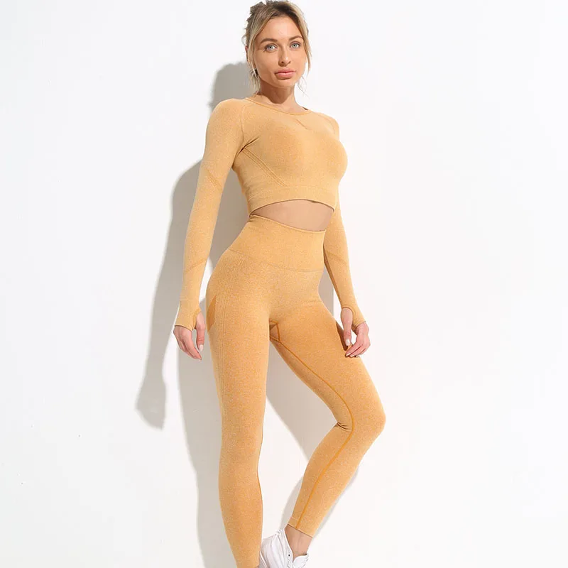 XL Women's Sports Suits Workout Clothes For Women Long Sleeve Crop Top Leggings Push Up Gym Yoga Active Wear Training Suit