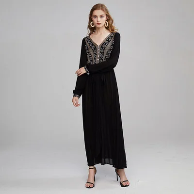 

New Bohemian Embroidered Floral V-neck sexy backless dress