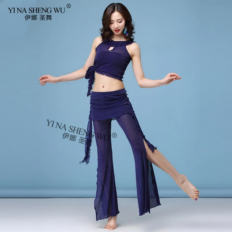 Женские костюмы для танца живота модная одежда танцев 2 предмета топ без рукавов + штаны женские с разрезом
