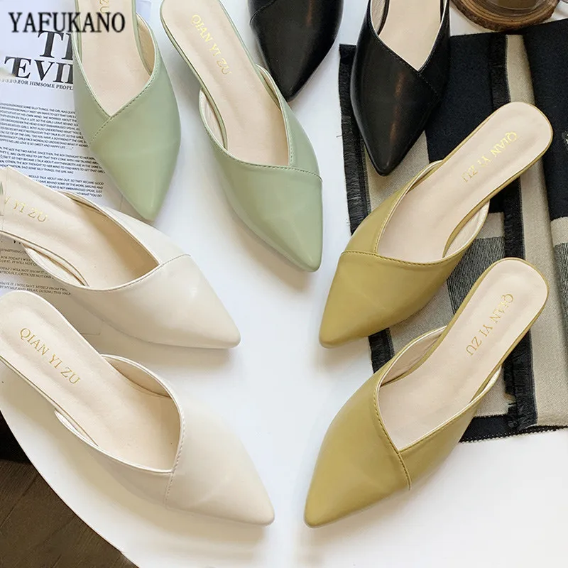 2020 летние женские туфли без задника Пикантные шлепанцы с острым носком Модные