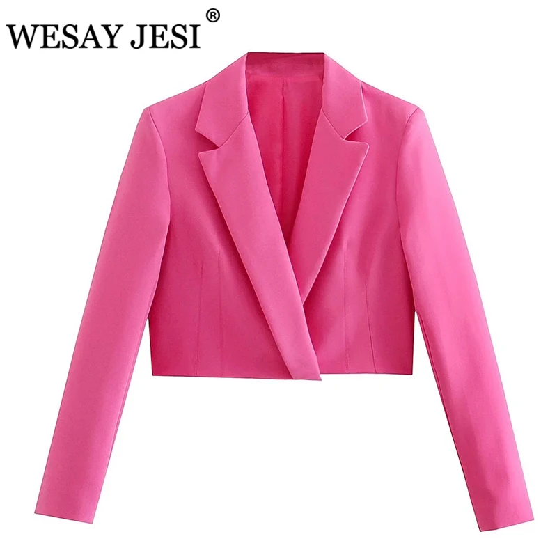 

WESAY JESI Women Clothes Blazer TRAF ZA 2021 Cropped Blazer Long Sleeve Office Lady Blazers Coat Women Fashion Single Button Top