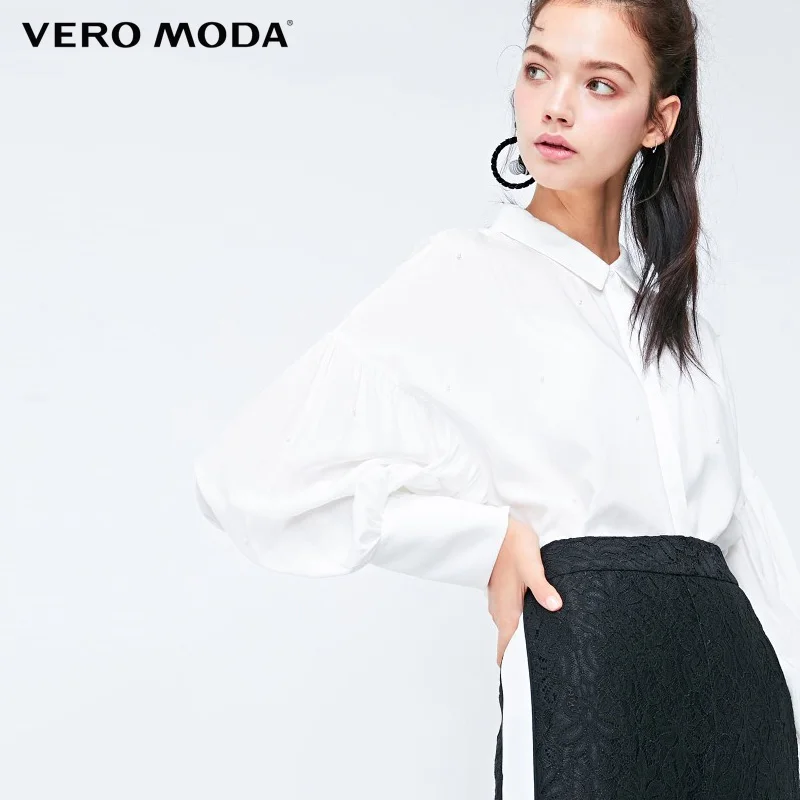 Vero Moda женская рубашка с эластичным рукавом украшенная жемчугом | 318331544|