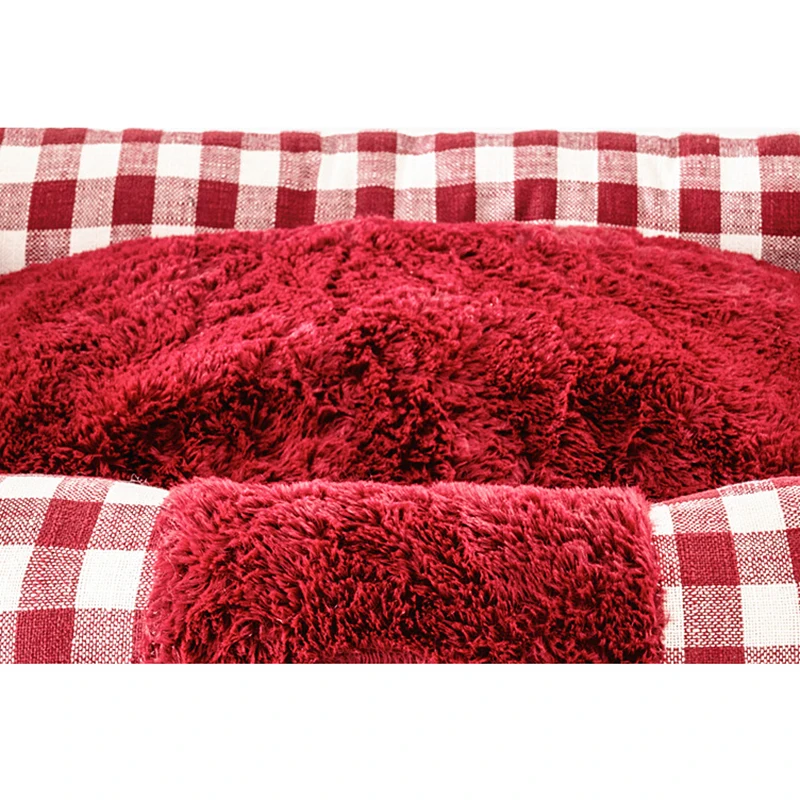 

Plaid Bed for Small Dogs Cotton Soft Cat Cave Brown Pet House Warm Puppy Sofa Mat Fluff Dog Cushion Kennel Soft Kitten Winter