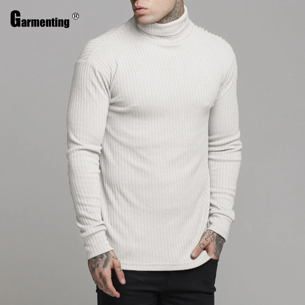 

Мужская трикотажная водолазка, белая или серая облегающая футболка с высоким воротником, весна-осень 2021