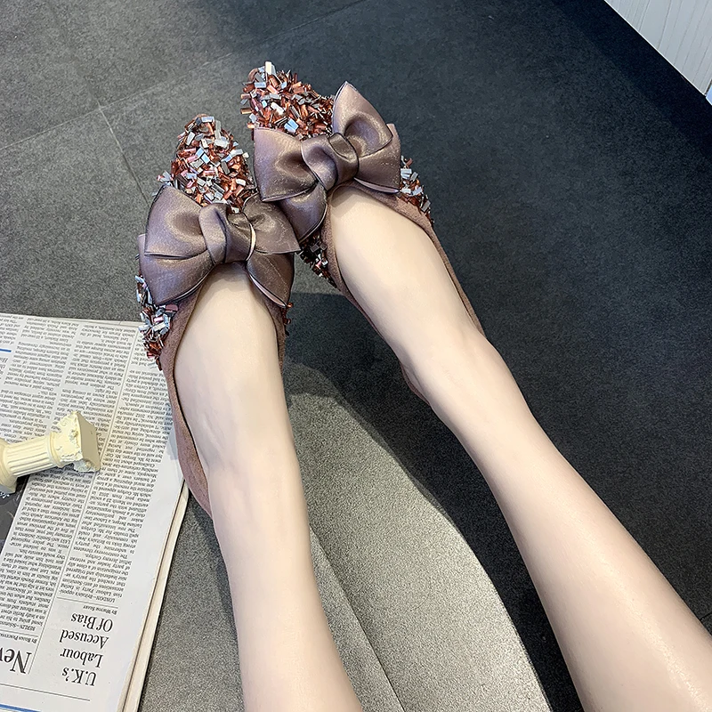 Женские туфли с заостренным носом повседневные на плоской подошве блестками