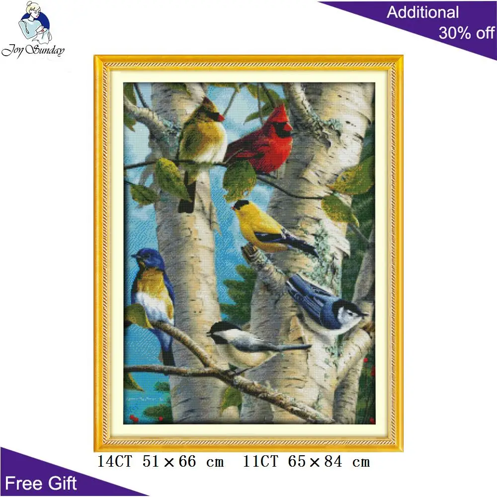 Joy Sunday Spring Birds Butterflies Over Flowers In Birch Sparrow Autumn Swallow D721D722D728D729D731 Cross Stitch |