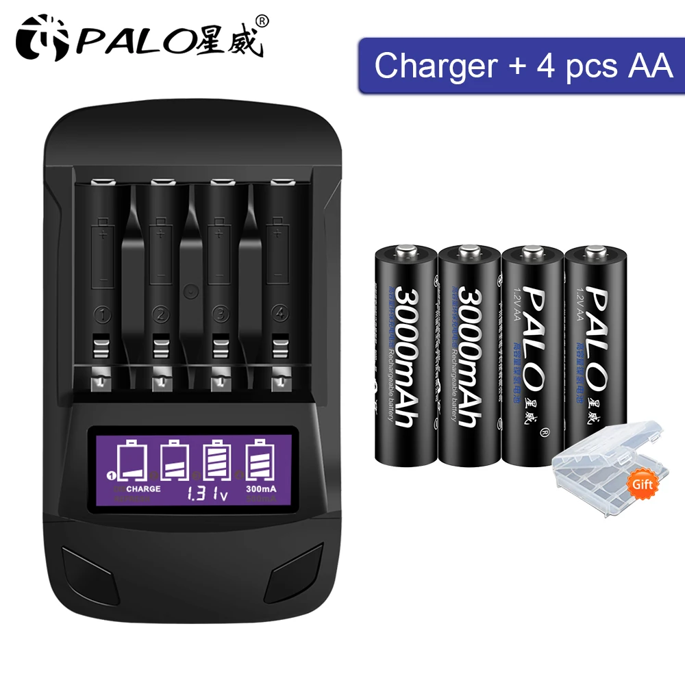 100% Original aa battery rechargeable 2A Batteries with LCD Intelligent smart charger for 1.2v AA AAA Rechargeable batteria 3a |