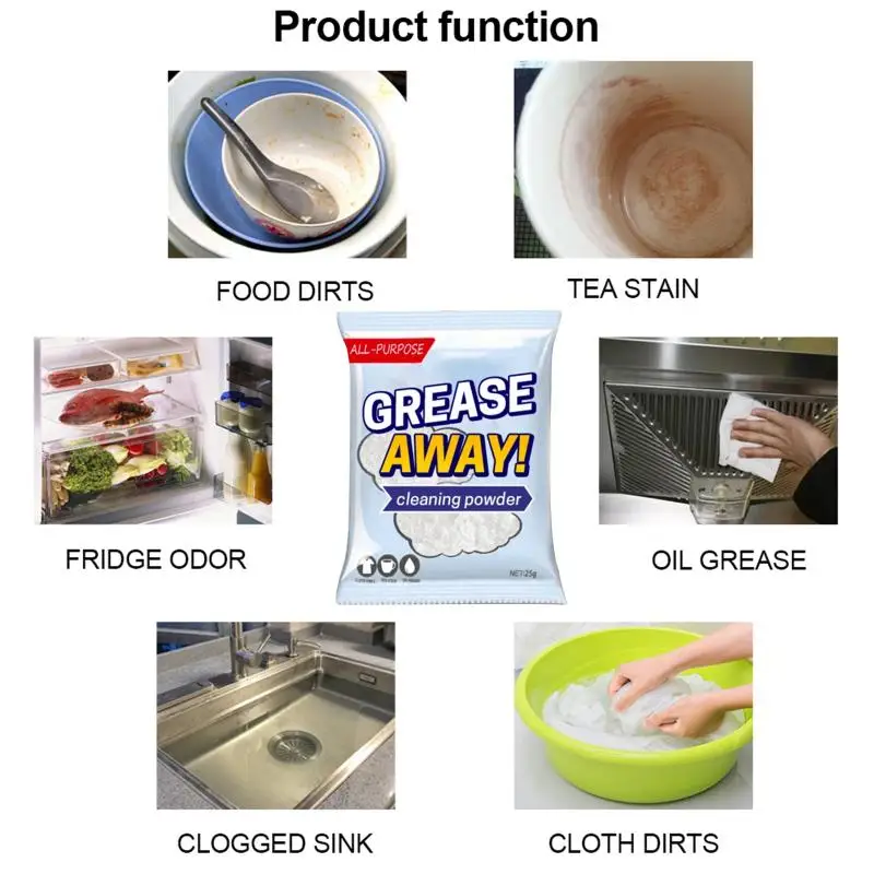 

10Pcs Car Cleaner Grease Away Powder Cleaner Powerful Cleaners Kitchen Sink Detergent Sodium Bicarbonate Grease Powder Cleane