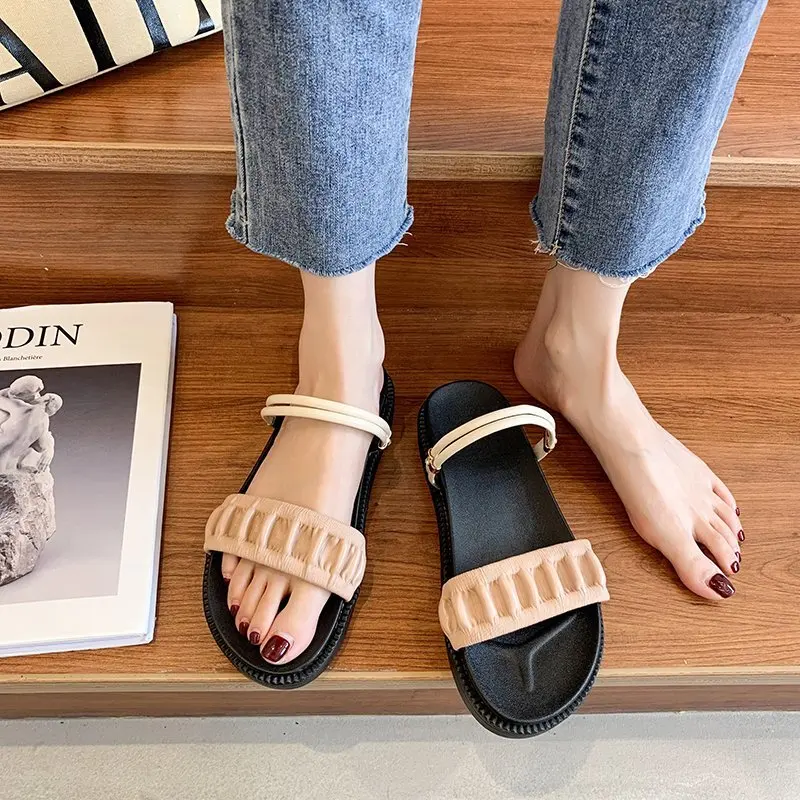 

Slippers Women Summer Shoes Platform Pantofle Lady Slides Fashion Med 2021 Girl Luxury Soft Flat Rome Rubber PU Slippers Women S